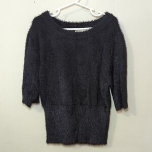 Walking on Sunshine Fuzzy Black Sweater 3/4 Sleeve Soft Girls Size L
